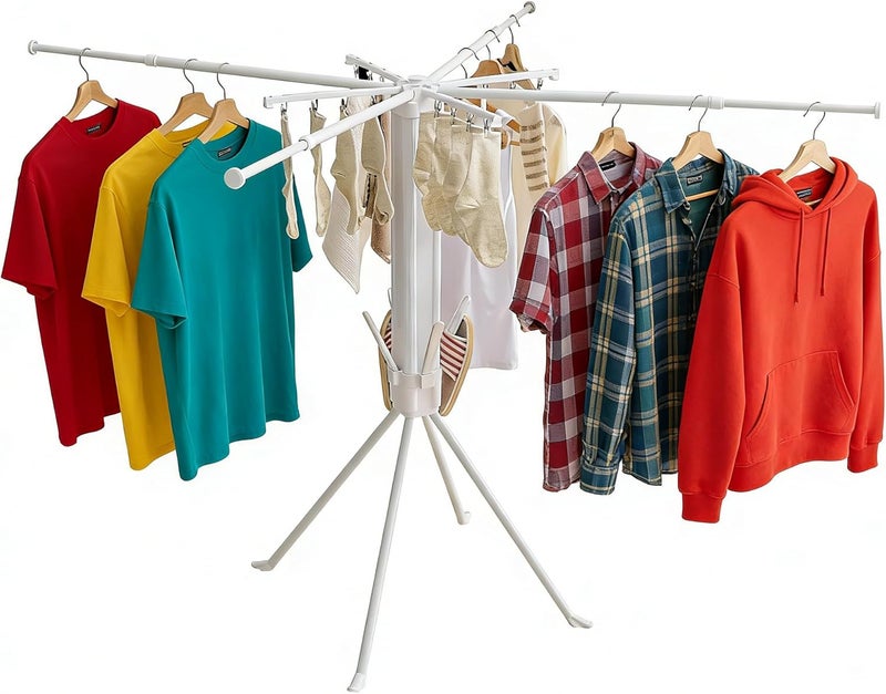 JOOM 4 Legs Clothes Drying Rack, Garment Rack Portable and Foldable Space Saving Laundry Drying Rack - Drying Rack Clothing 4rods16 Clips,Floor Folding Balcony Bedroom Household - Image 1